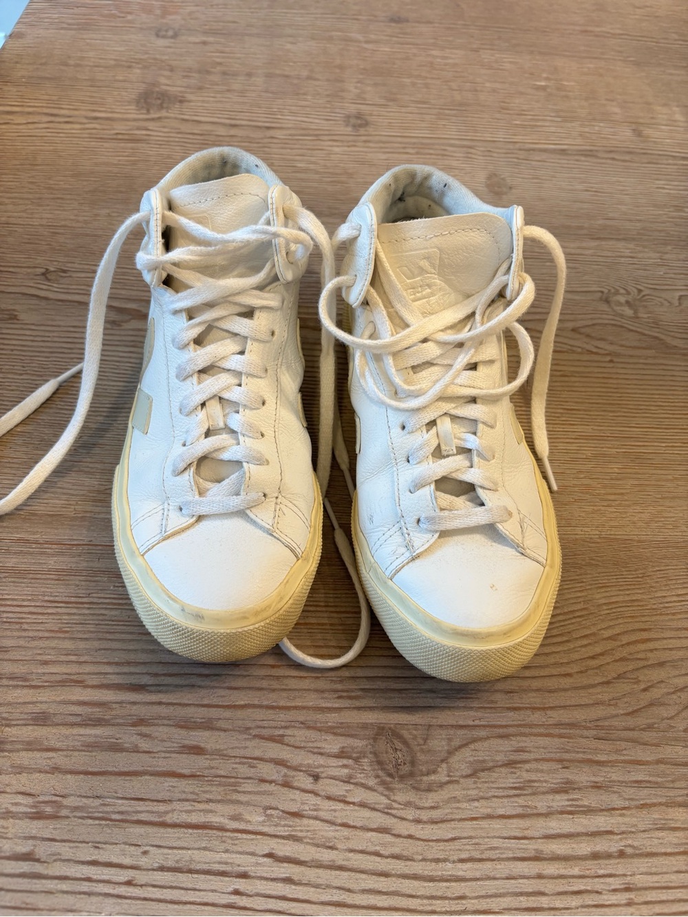 Veja Women's White High-Top Sneakers with Cream Sole